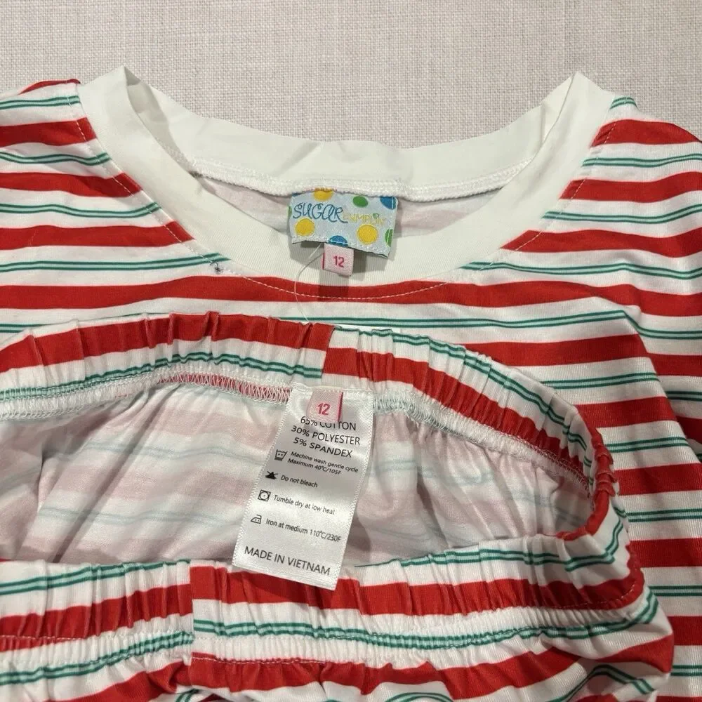 Sugar Dumpin Kids Christmas Pajamas Size 12 Red Green Stripe Holiday PJ Set NWT